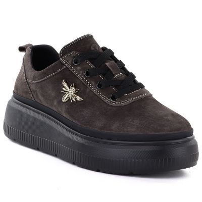 Women's brown leather platform shoes Vinceza 41523