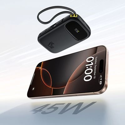7. Baseus EnerFill FC31 QPow3 10000mAh 45W Power Bank with Digital Display with 2 Built-in USB-C Cables - Black