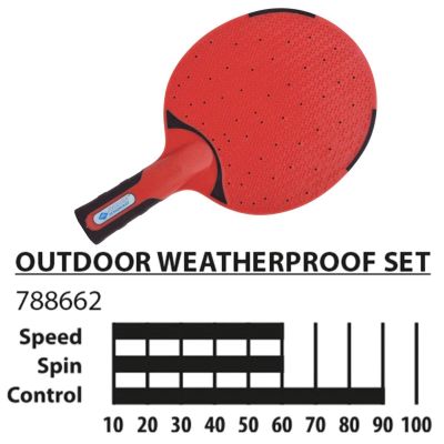 34. OUTDOOR WEATHERPROOF TABLE TENNIS SET 2 RACKETS 3 BALLS