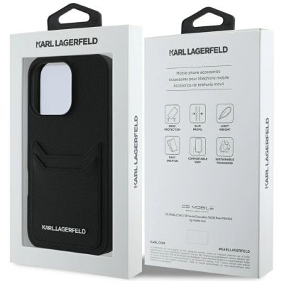 8. Karl Lagerfeld HC Grained PU Cardslot Metal Elong iPhone 16 Pro Case - Black