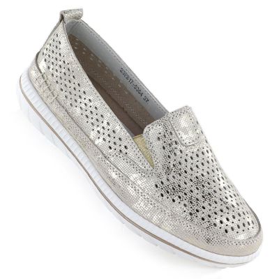 Women's leather openwork shoes in gold Jezzi 5364