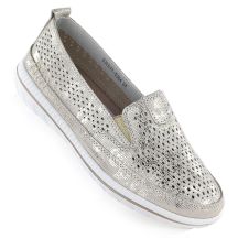 Women's leather openwork shoes in gold Jezzi 5364