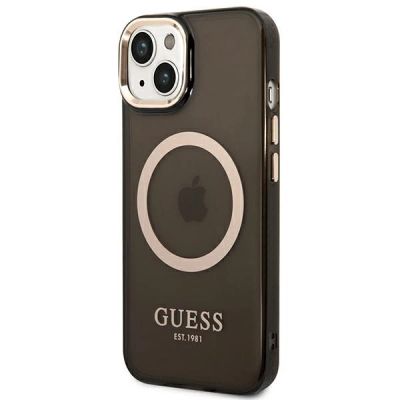 2. Guess GUHMP14SHTCMK iPhone 14 6.1" black/black hard case Gold Outline Translucent MagSafe