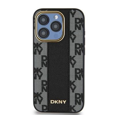 3. DKNY Leather Checkered Mono Pattern MagSafe iPhone 15 Pro Max Case - Black