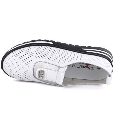 4. Women's leather openwork platform shoes, white, S.Barski 7092