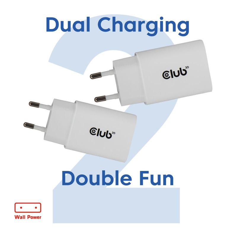 3. CLUB3D CAC-3020 Mobile Charger Smartphone, Universal White AC Fast Charging Internal