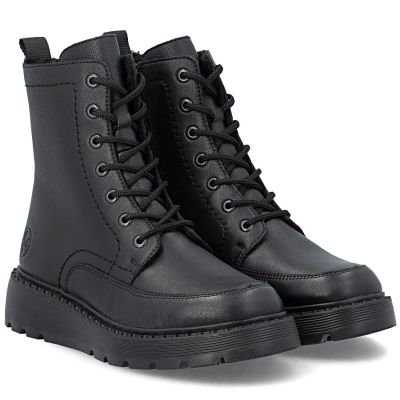 10. Women's leather ankle boots with platform, black, Rieker 70410-00