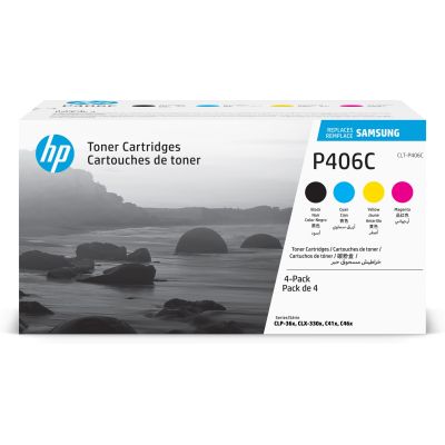 2. Samsung HP CLT-P406C 4-Pack Cyan, Magenta, Yellow, and Black Original Toner Cartridges