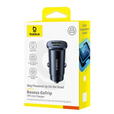 8. Baseus GoTrip USB-C / USB-A 30W Car Charger - Black