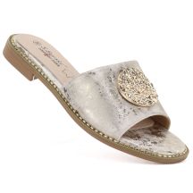 Women's gold leather flip-flops S.Barski KV61-6034