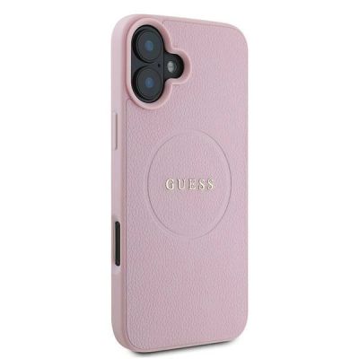 4. Guess Grained Gold Ring MagSafe iPhone 16 Plus Case - Pink