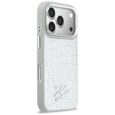 4. Karl Lagerfeld Croco KL Script Logo MagSafe Case for iPhone 17 Pro - Silver