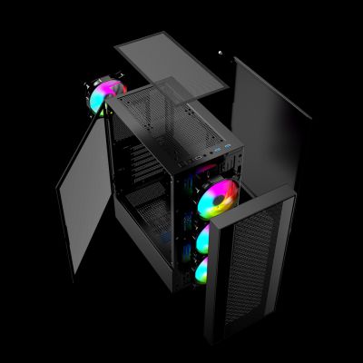 10. GEMBIRD FORNAX 4000 MIDI-TOWER CASE (2X USB 3.0, 1X USB 2.0, HD AUDIO, GLASS SIDE PANEL, ARGB BACKLIGHT) BLACK