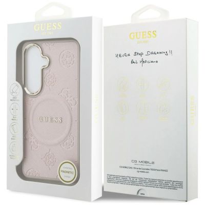 8. Guess Saffiano Peony Embossed Ring MagSafe Case for Samsung Galaxy S26 - Pink