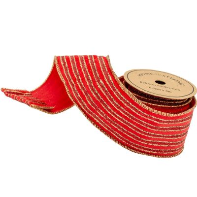 2. RIBBON GOLD STRIPES 6.3CMx3M RED