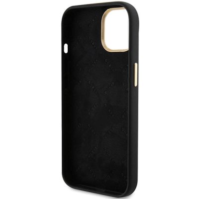 7. Guess Silicone Script Metal Logo & Frame case for iPhone 15 - black