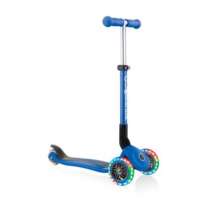 14. Globber Foldable 3-Wheel Scooter Lights Navy Blue Jr 437-100
