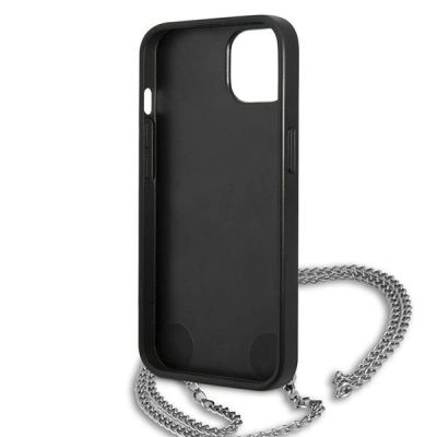 7. Karl Lagerfeld Leather Textured and Chain Case for iPhone 13 / 14 / 15 6.1" - Black
