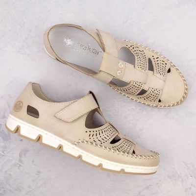 20. Rieker W RKR651 beige leather velcro openwork shoes