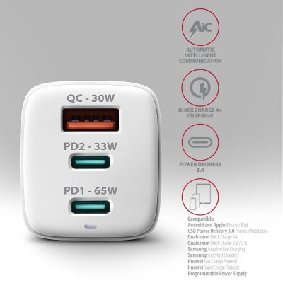 4. Axagon ACU-DPQ65W Mobile Device Charger Universal White AC Fast Charging Internal