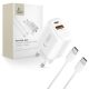 Tech-Protect NCA45W-GAN 2-Port 45W Wall Charger with USB-C Cable - White