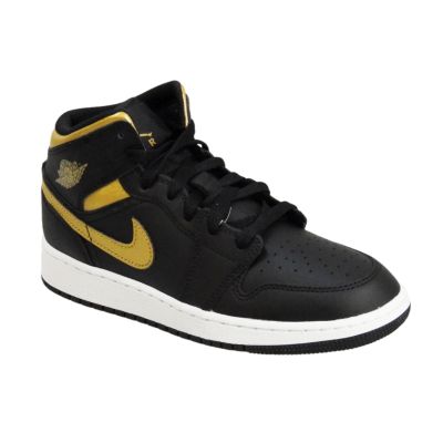 4. Air Jordan 1 Mid Junior (GS) Basketball Shoe Black/Metallic Gold - DQ8423-071