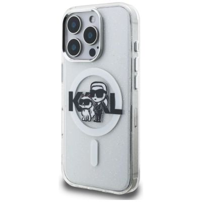 2. Karl Lagerfeld IML Glitter Karl & Choupette Sketch Logo MagSafe Case for iPhone 16 Pro Max - Clear