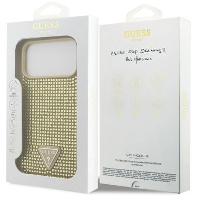 8. Guess Rhinestone Triangle Logo Case for iPhone 17 Pro Max - Gold