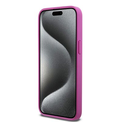 5. DKNY Leather Monogram Pattern Metal Logo MagSafe Case for iPhone 15 Pro Max - Pink