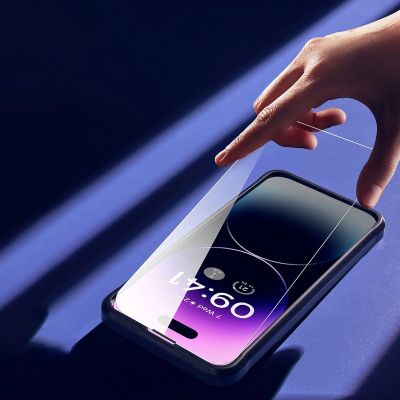 23. Baseus Full Screen Tempered Glass for iPhone 14 Pro with Speaker Cover 0.3mm + Mounting Frame