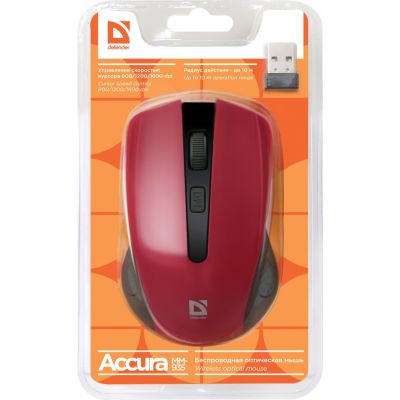 3. DEFENDER WIRELESS MOUSE ACCURA MM-935 RF RED OPTICAL 1600DPI 4P 52937