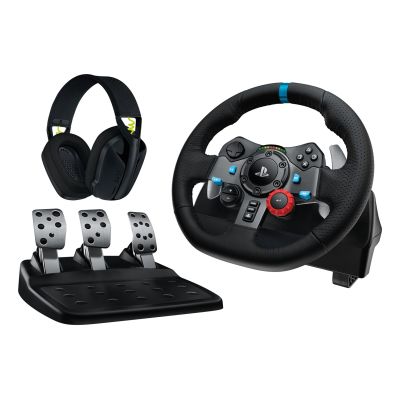 Logitech G 991-000539 aluminium gaming controller, black, USB, steering wheel + pedals + headset for PC, PlayStation 4, PlayStation 5, PlayStation 3