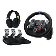 Logitech G 991-000539 aluminium gaming controller, black, USB, steering wheel + pedals + headset for PC, PlayStation 4, PlayStation 5, PlayStation 3