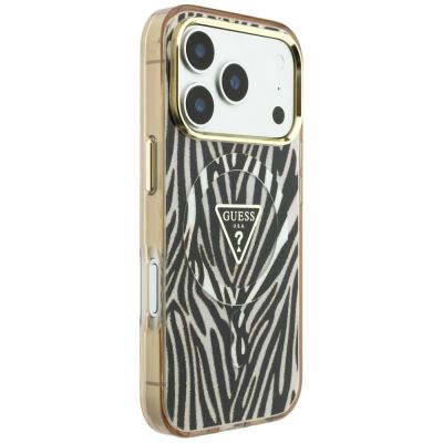 4. Guess IML Zebra Glitter Triangle Logo MagSafe Case for iPhone 17 Pro Max / 18 Pro Max - Gold