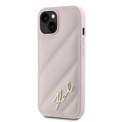 2. Karl Lagerfeld Diagonal Quilted Script case for iPhone 15 Plus / 14 Plus - pink
