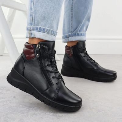 11. Black leather women’s wedge ankle boots Vinceza 39963