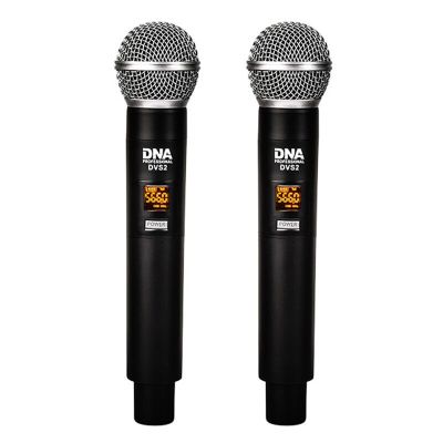 12. DNA DVS2 - Wireless microphone, 2x handheld transmitter + base, UHF band 560-590 MHz