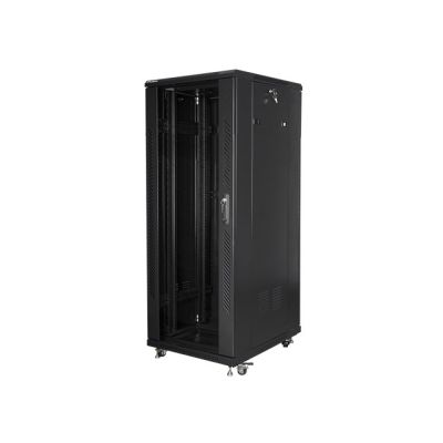 3. Lanberg FF01-6832-12B single-section lockable cabinet (32U; 19'' / 600mm / 800 mm; floor-standing; full glass; 800 kg; black)