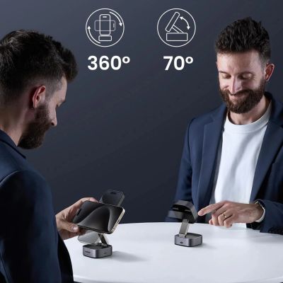 10. Ugreen W702 3in1 inductive charger with MagSafe / Qi2 and USB-C port for phone / headphones - black