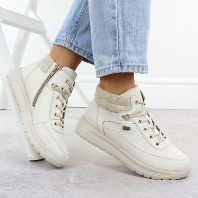 5. Women's leather waterproof boots cream Remonte Rieker D2V71-80