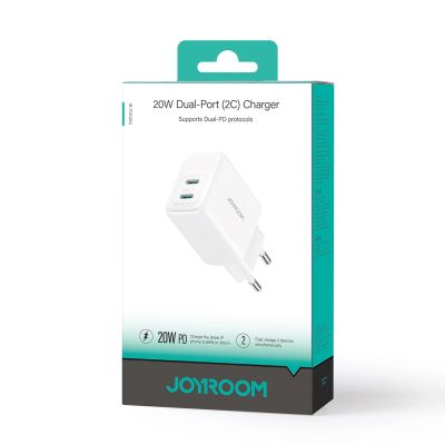 8. Joyroom JR-TCF12 mains charger 2x USB-C 20W PD / QC 3.0 - white