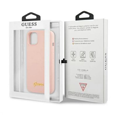 7. Guess GUHMP13MLSLMGLP iPhone 13 6.1" light pink/light pink hardcase Silicone Script Gold Logo Magsafe