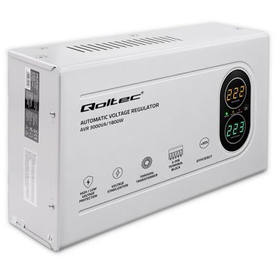 7. Qoltec Automatic Voltage Stabilizer AVR 3000VA | 1800W | Compact | Toroidal Transformer