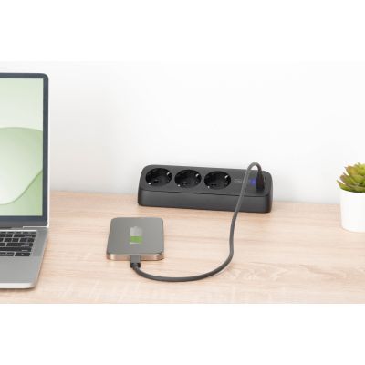 14. Digitus 3-Way Office Power Strip with 2 USB-A and 1 USB-C Ports, Black