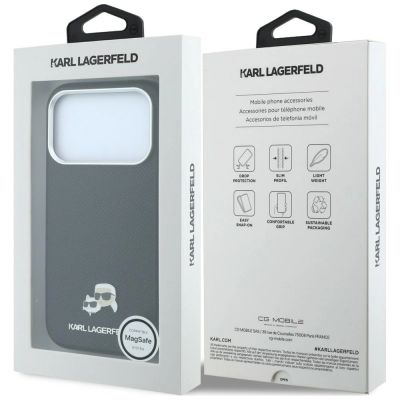 8. Karl Lagerfeld Grained Heads Metal MagSafe Case for iPhone 17 Pro Max / 18 Pro Max - Black