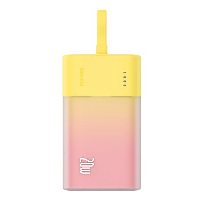 Baseus Popsicle 5200mAh 20W Powerbank with Built-in Lightning Cable (+ White Baseus Simple USB-C - USB-C 60W/20V/3A/30cm Cable) - Yellow-Pink