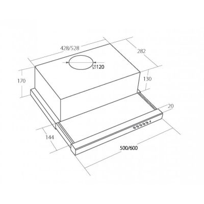 8. Under-cabinet telescopic hood AKPO WK-7 LIGHT ECO 50 INOX (265.5 m3/h; 500mm; stainless steel color)