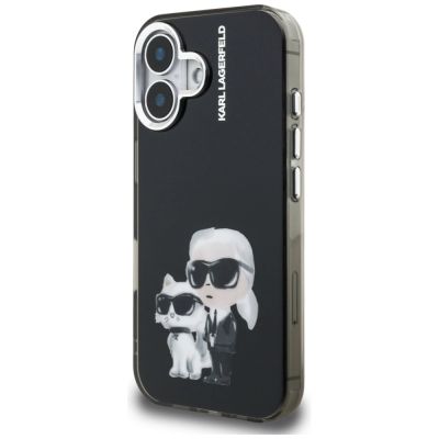 2. Karl Lagerfeld IML Aquarelle Karl & Choupette & Logo iPhone 16 Case - Black