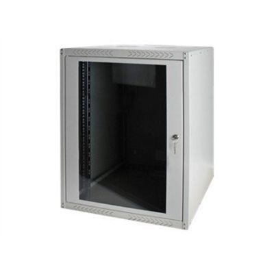 11. Digitus DYNAmic 19" 16U wall-mounted network cabinet 600x450, glass door, gray, undivided, assembled, 60kg