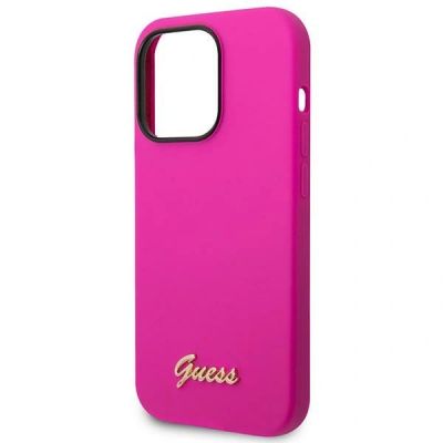 6. Guess Silicone Vintage Gold Logo Case for iPhone 14 Pro Max - Fuchsia